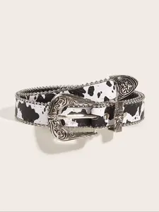 Women's Cow Print Western Belt, Fashionable Vintage Cowboy Style Belt for Daily Clothing Decor, Trendy All-match & Exquisite Belt for Birthday Gift, Western Buckle Belt, Cowboy Waist Belt