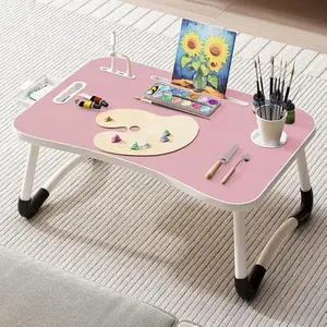 Portable Foldable Laptop Bed Tray Table with 3-Port USB, Storage Drawer, Cup Holder, Solid Wood Particle Board, 25.5L x 17.32W x 11.8H Inches for Eating, Working