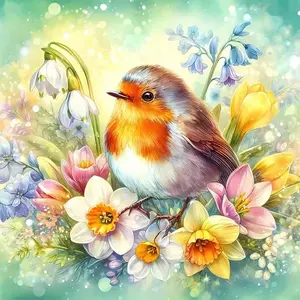 Round Diamond Painting Kit With Bird And Floral Patterns - DIY Handcraft Diamond Embroidery Canvas Art, Cross Stitch Kit, With Accessories And Additional Diamonds, Diamond Pattern Design, Diamond Art Mosaic