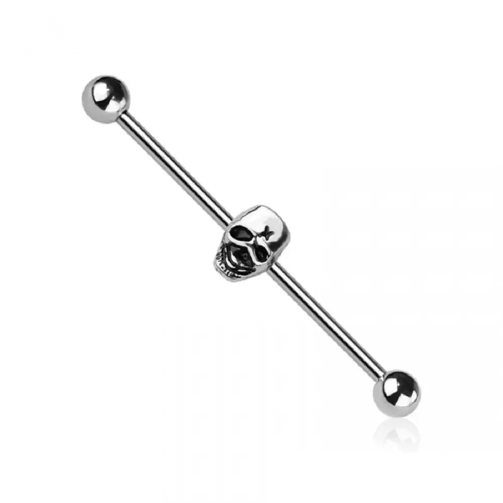 Skull Head Industrial Barbell - 316L Stainless Steel