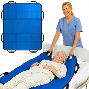 NurtureCare Upgraded 3-Layer Comfort Bed Positioning Pad with Reinforced Handles 48" x 40", Reusable Waterproof Transfer Sheet for Turning Lifting Repositioning, Washable Heavy Duty Soft Slide Draw Sheet for Elderly Seniors and Caregivers, Blue