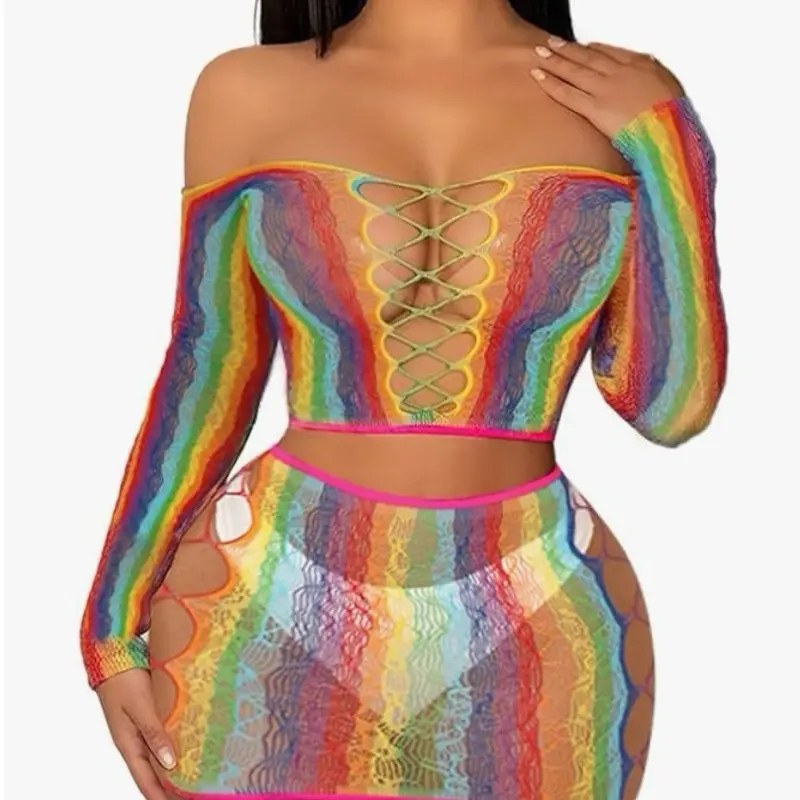 (Rainbow) Sexy Fishnet Bodysuit