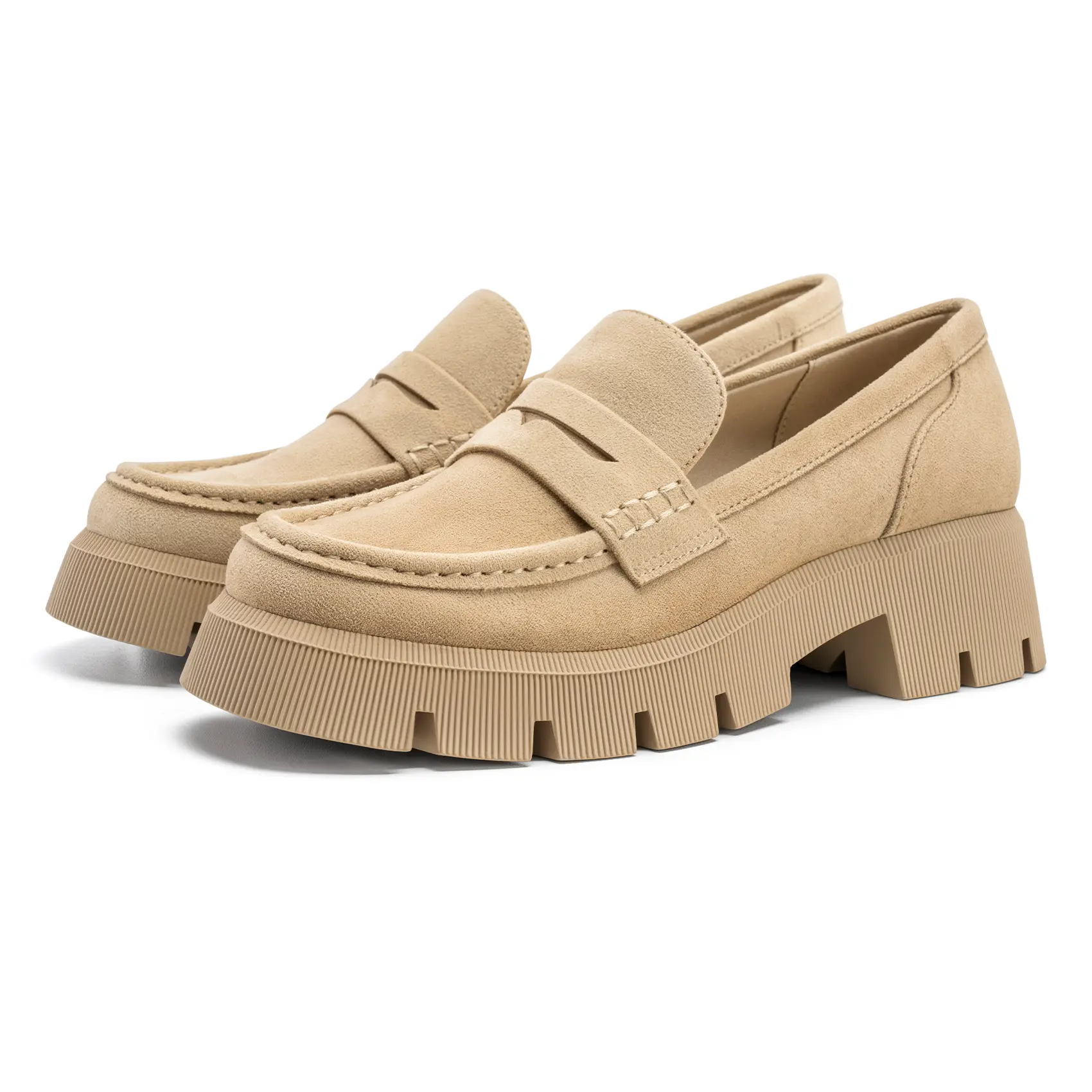FITORY Women's Comfortable Chunky Penny Loafers, Platform Slip-On Shoes with Dual-Layer Latex & Sponge Cushion Insole, Round Toe for Everyday & Casual Wear