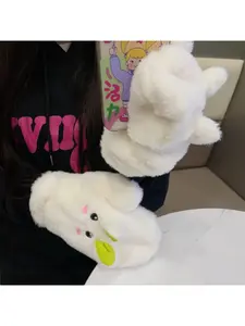 Cute lamb girl mittens for winter, fleece-lined and thickened, cold-proof hanging neck gloves for students in winter