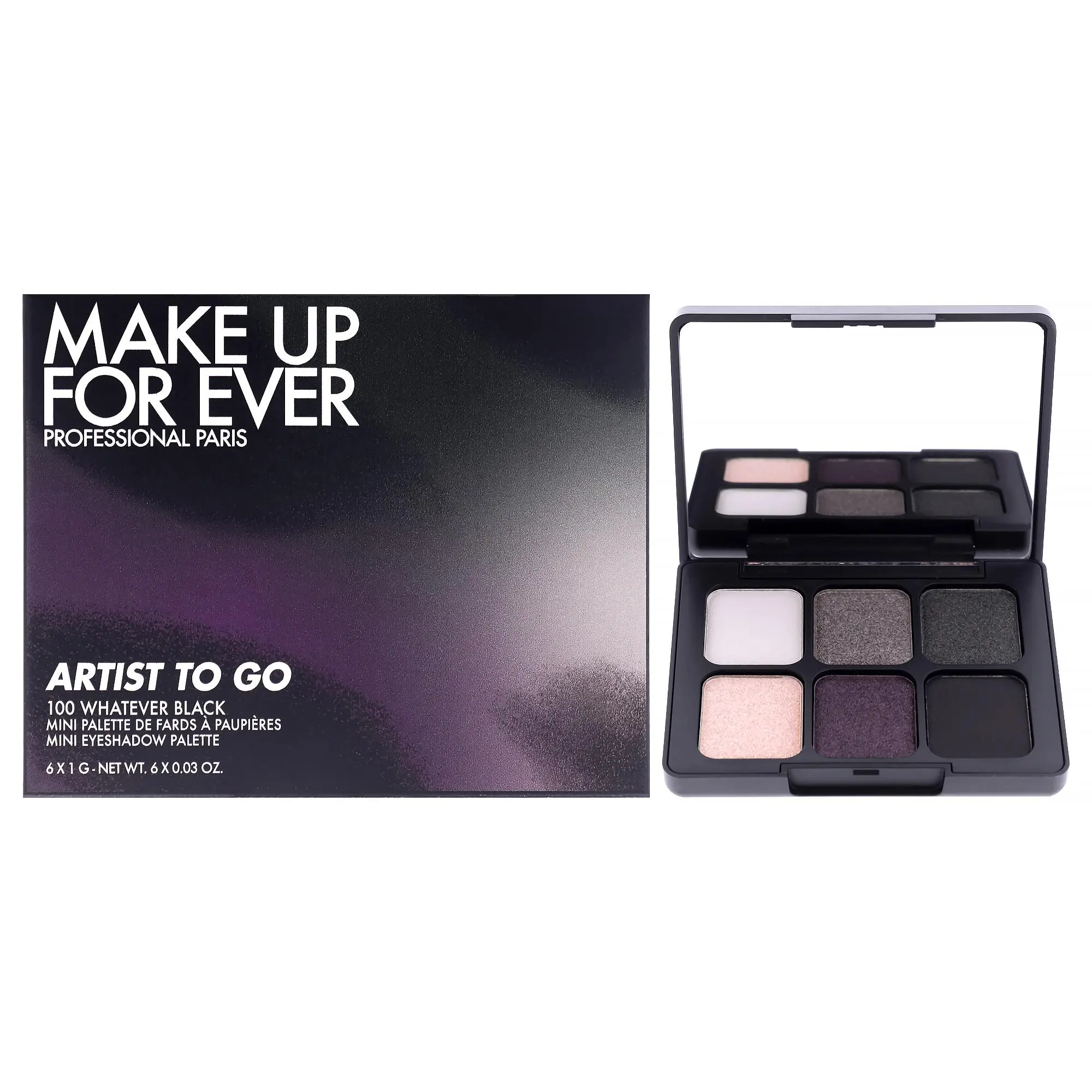 Make Up For Ever Women's Artist To Go Mini Compact Eyeshadow Palette - 100 Whatever Black, 0.18 oz Women Makeup