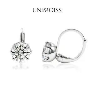 UniMoiss 18K Gold-Plated Moissanite 2ct Crown Solitaire Earrings Silver-Plated Birthday Valentine's Day Wedding Engagement Anniversary Daily Wear Jewelry