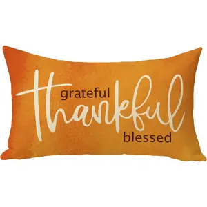 1pc, Thanksgiving Thankful Rectangle Lumbar Decorative Throw Pillow Cover, Contemporary Style,  Suitable for Various Room Types,  for Fall Autumn Holiday Home Decoration, Single-sided Printing, Without Pillow Core