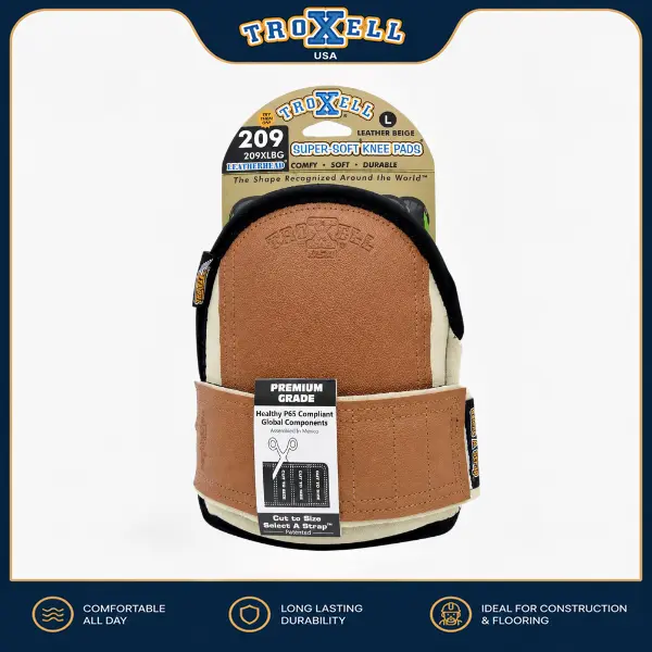 TROXELL USA SuperSoft Leatherhead Knee Pads for Work, Construction Knee Pads with Adjustable Cut-to-Fit Straps, Heavy Duty Flooring Knee Pads for Tile Installation, Roofing, Gardening, Carpentry, Comfortable Washable Protective Kneepads, Large Size Pair