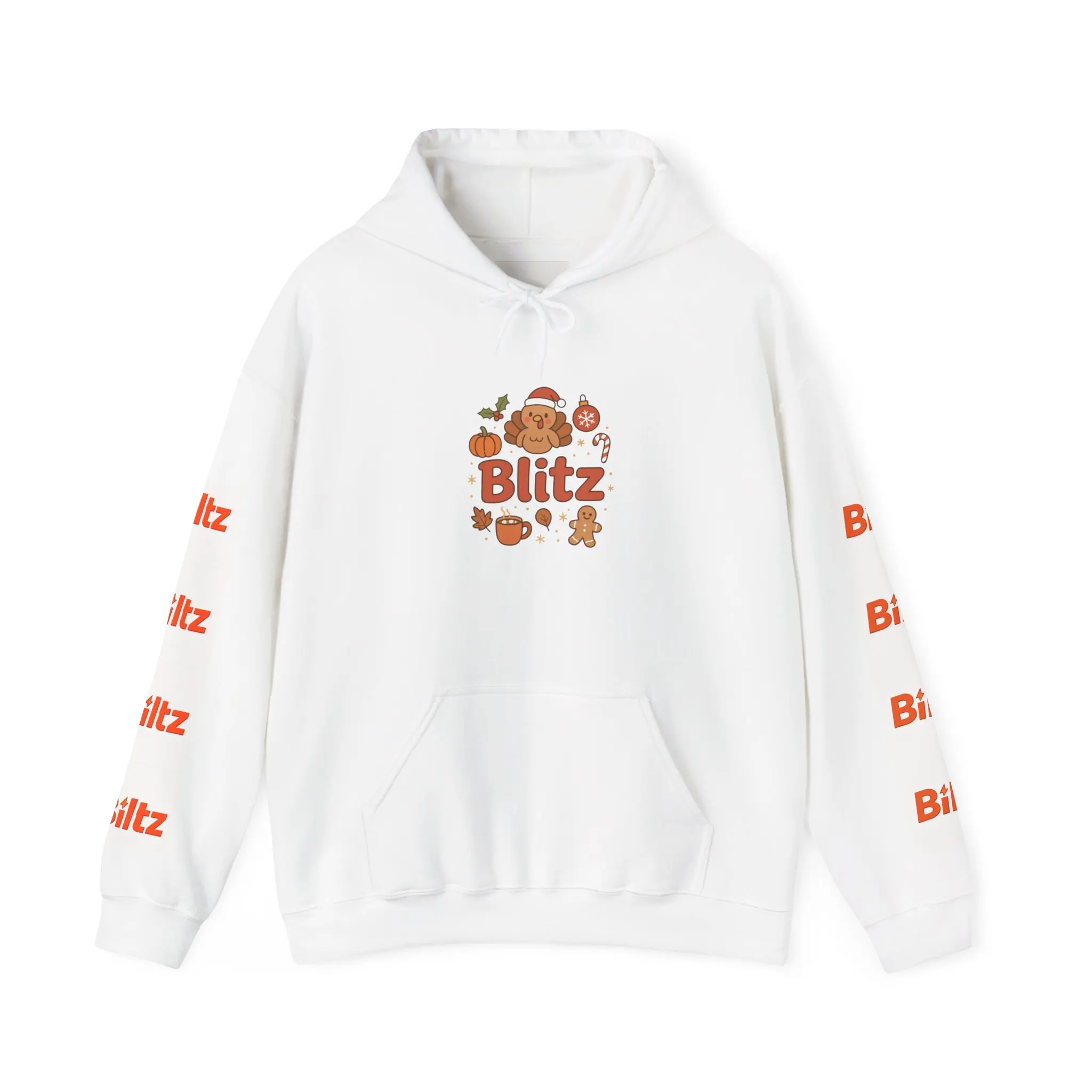 Blitz Gingerbread Character Hoodie Holiday Cookie Pumpkin Autumn Icons Sweatshirt White Womenswear with Kangaroo Pocket Adjustable Hood and Embroidery Drawstring Evening Fit Knit