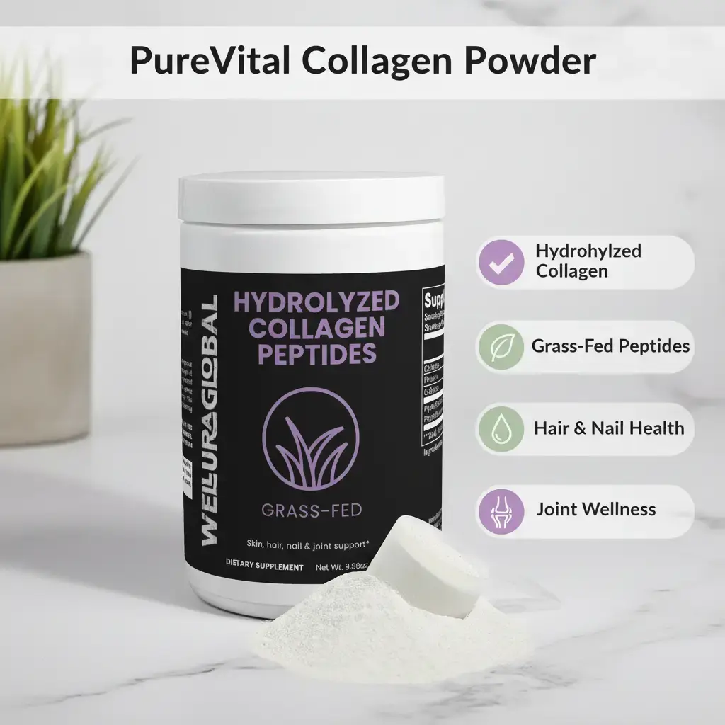 PureVital Unflavored Edible Collagen Powder - 280g Adult Healthcare Dietary Supplement with Amino Acids, Protein, Skin Care, Bone & Joint Support, Drink Compatibility