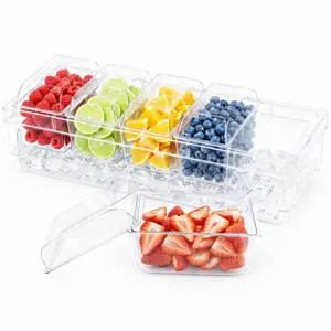 Refrigerated Seasoning Containers with Lids, Plastic Taco Bar Party Utensil Set, 5 Pieces, Transparent Fruit Salad Snack Trays, Sealed Container Set, Food Sealing Containers, Clear