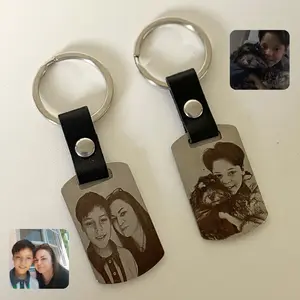 Personalized Photo Keychain Real Engraving, Custom Family Picture Keychain Gift for Mom Dad Grandma Grandpa, Long Distance Family Keepsake, Memorial Photo Keyring, Stainless Steel Personalized Gift