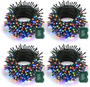 Multicolor Easter Battery-Operated Christmas String Lights - 4-Pack, 66ft 200 LEDs, 8 Modes, Waterproof with Timer, Green Wire for Home, Garden, Holiday Decorations
