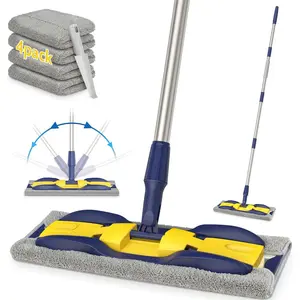 Microfiber Mops for Hardwood Floor Cleaning:  Flat Floor Mop with 4 Washable Pads 59" Adjustable Handle - Dust Dry Mops for Kitchen Bathroom Tile Laminate  Vinyl -  Commercial Mop