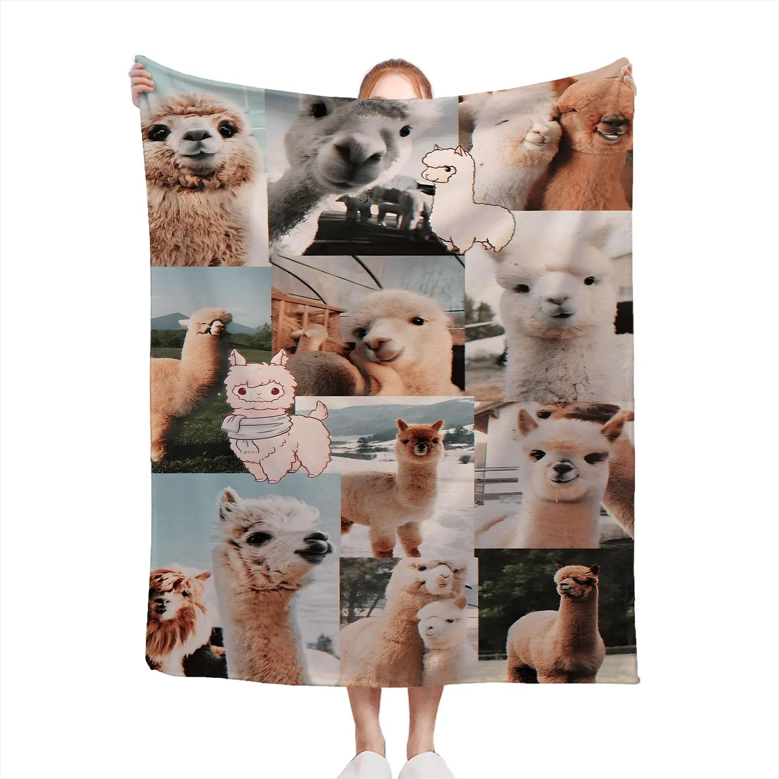 Cute Alpaca Flannel Throw Blanket Perfect For Apartment Renters & College Students Soft Flannel Blanket Sofa Drape Porch Sitting Bedroom Cozy Gift