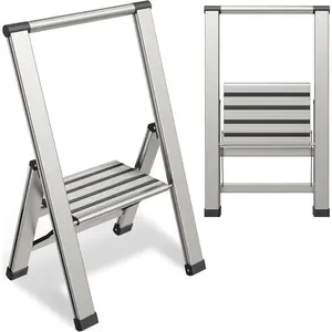 Step Ladder 1 Step Folding, Decorative - Modern Beautiful Aluminum, Ultra Slim Profile, Anti Slip Steps, Sturdy-Portable for Home, Office, Kitchen, Photography Use
