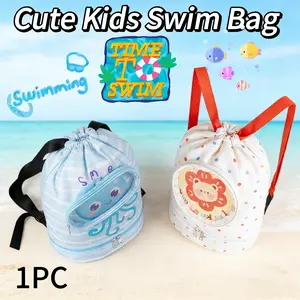 Cute Kids Swim Bag Swimming Dry Wet Separated Large Capacity with Transparent Space Compartment & Shoe Compartment Perfect Gift for Children