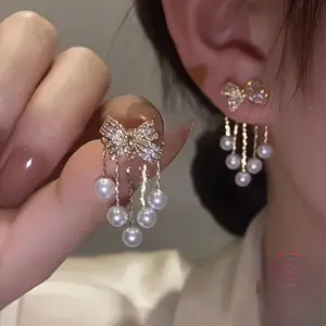 Tassel Bow Earrings - Vintage Style, 925 Silver Pins, Suitable for Casual Outfits and Travel Wear