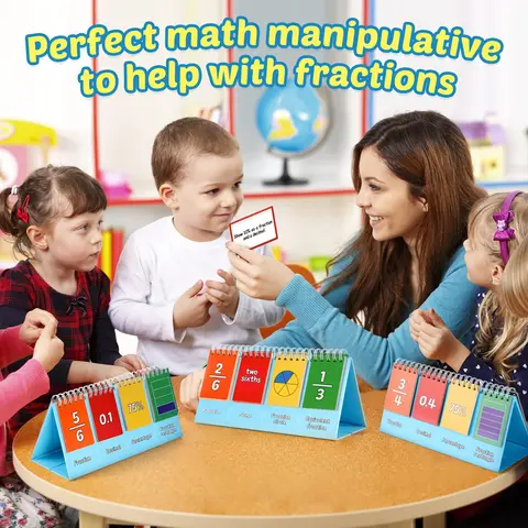 Torlam Fraction Manipulatives Math Learning Tools - Visual Learning Tools for 1st-6th Grade Elementary Students, Dual-Sided Fraction Circles, Percentage & Decimal Flip Charts, 20 Task Cards, Homeschool Desk/Tabletop Math Games for Ages 6-8