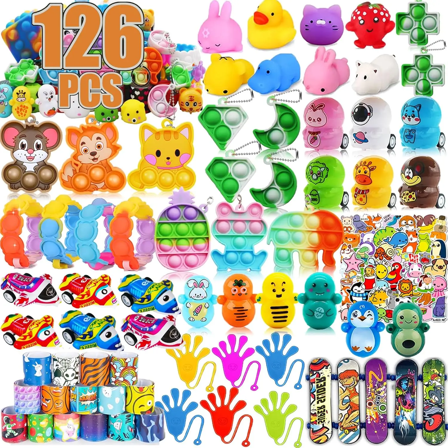 126-Pack Pop Fidget Toys Bulk - Kids Ages 3-5 Classroom Prizes, Festive Treasure Box Party Favors (Home & Festive Party Supplies), Parties