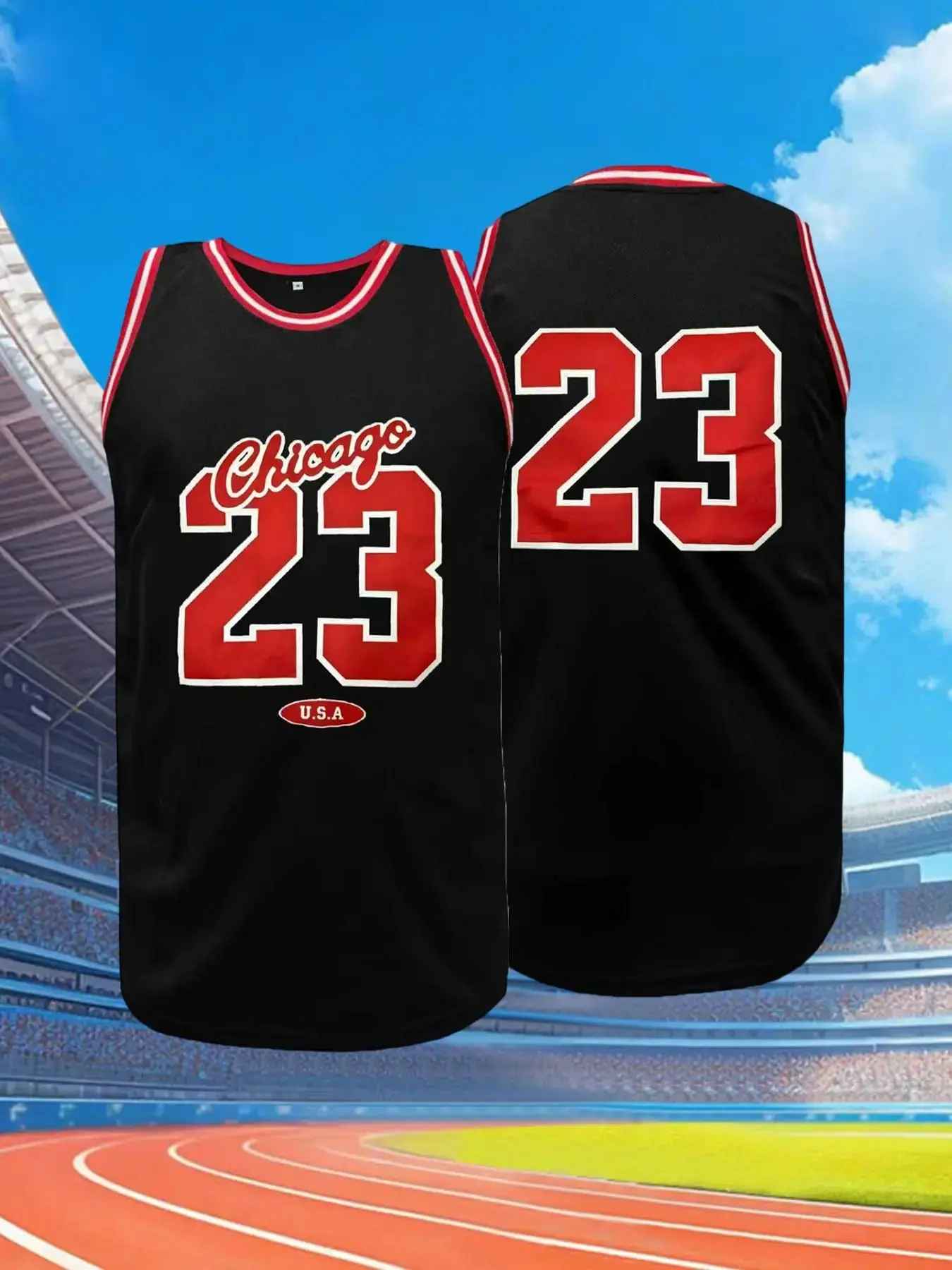 Chicago #23 Black Print Basketball Jersey, V Neck Loose Fit Breathable Vest, Suitable for Outdoor Sports & Casual Wear, Stylish Jersey, Sleeveless Jersey, Embroidery Sportswear, Sports Clothing