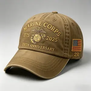 Marine Corps 250th Anniversary Commemorative Caps for Men 4pcs Vintage Style Washed Baseball Hats Adjustable Breathable Durable Outdoor Casual Veteran Tribute Gift Diamond-Like Bride Crown with Sash Bandana