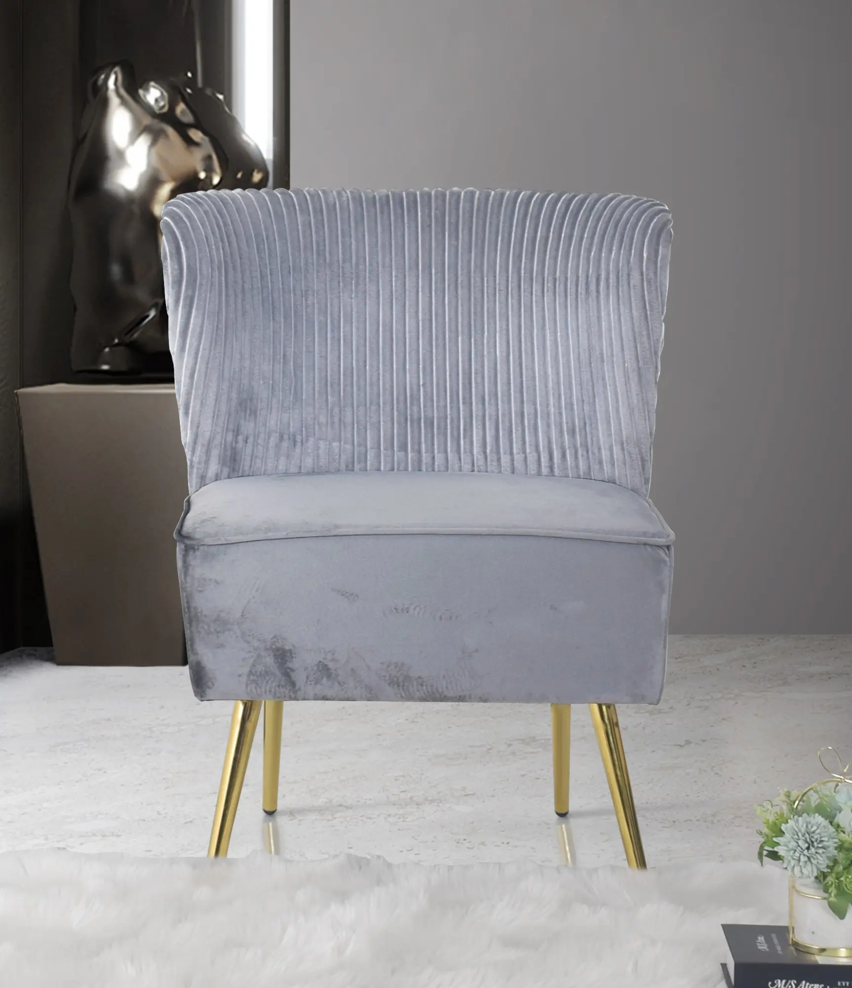 Favorer Hestie Velvet Armless Legged Modern Accent Love Chair - Sturdy Metal Frame, Foam Cushioning, Comfy, Channel Tufted, Elegant, Multi-Size, 27.2"(d)x25.6"(w)x32.3"(h), 2-Seat Living Room Furniture, Assembly Required, Ideal for Transitional Interiors,