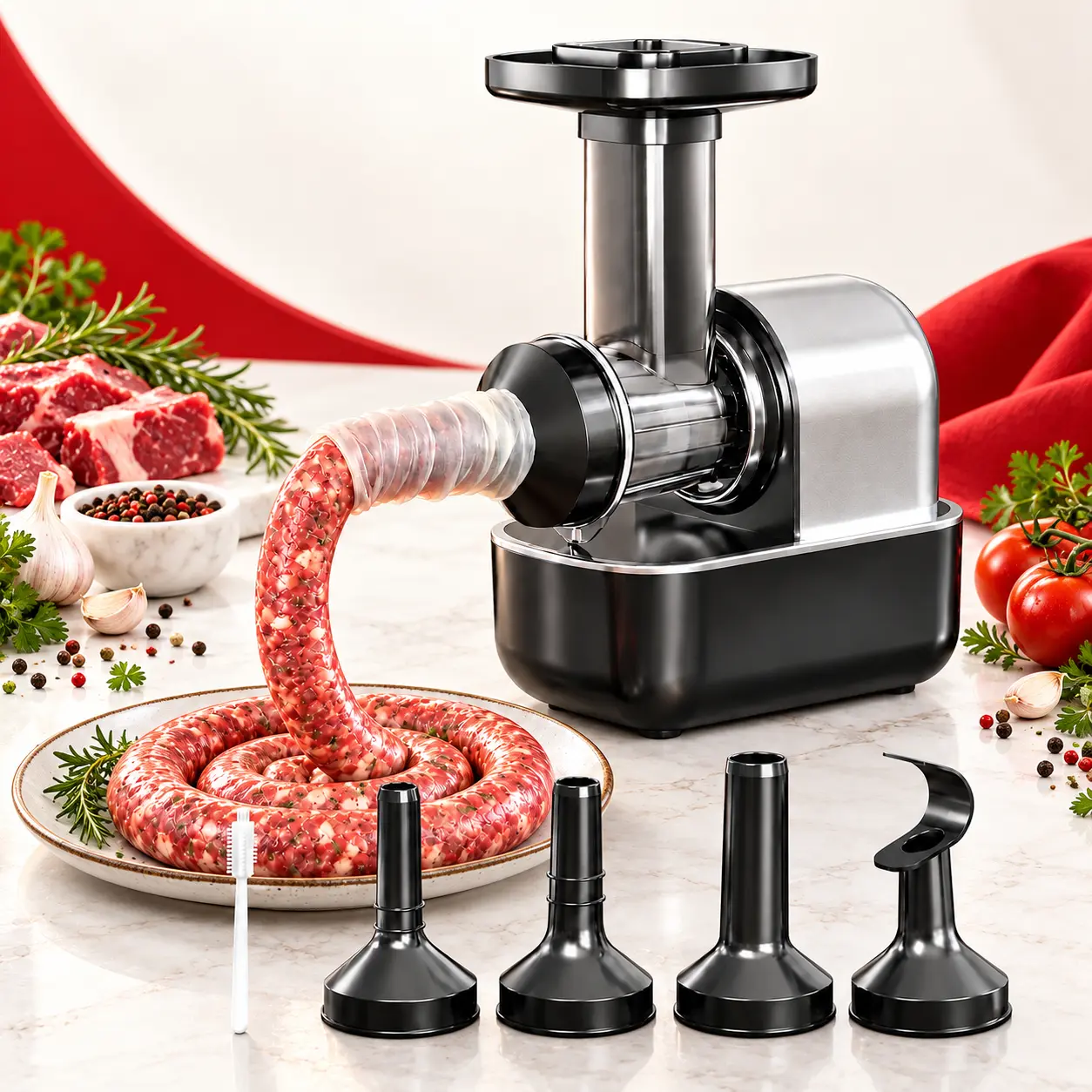 Electric Sausage Stuffer, Kitchen Homemade Sausage Machine with 3 Stuffing Tubes and 1 Meatball Tube, Suitable for Kitchens,Dining Rooms,Makes Delicious Sausages and Meatballs in Various Sizes