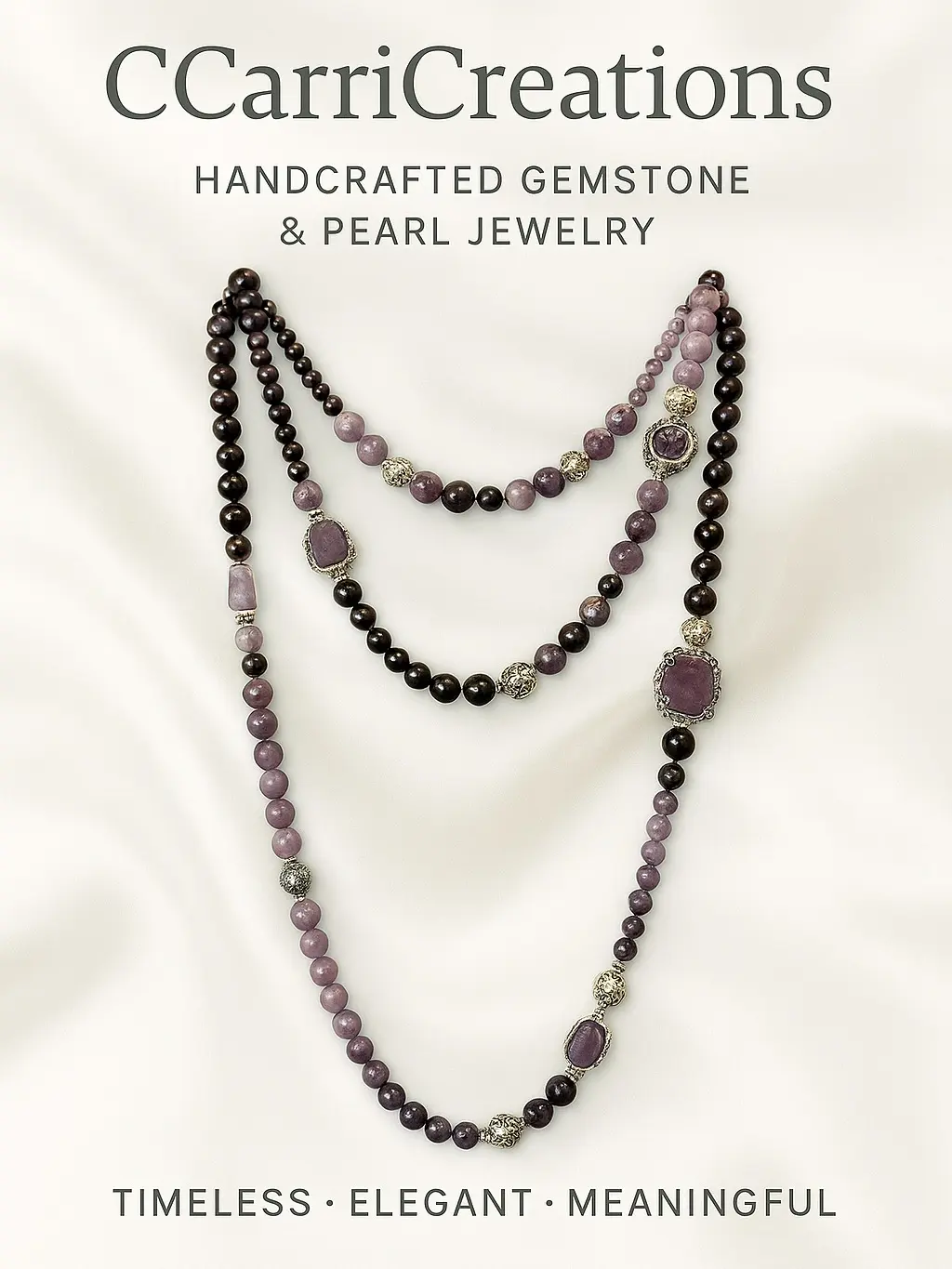 1001- Lavender Fields Necklace - Elegant Kunzite & Pearl Gemstone Jewelry for Adults - Timeless Elegance in Pink to Violet Colors - Handcrafted Semi-Precious Gemstone