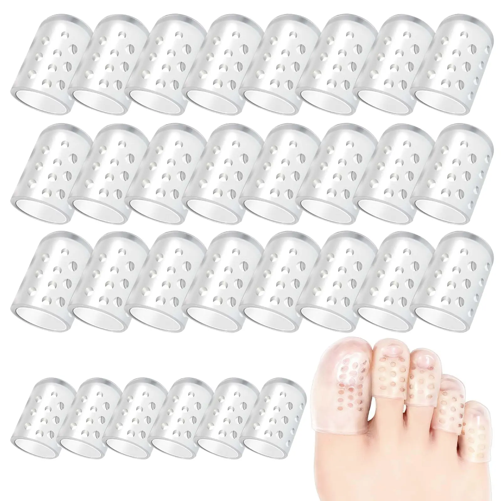 Silicone Toe Protectors 30Pcs, Gel Anti-Friction Toe Protector Breathable Toe Caps Guards for Men Women, Soft Clear Little Toe Covers Silicone Toe Sleeves for Corns, Blisters and Pain Relief