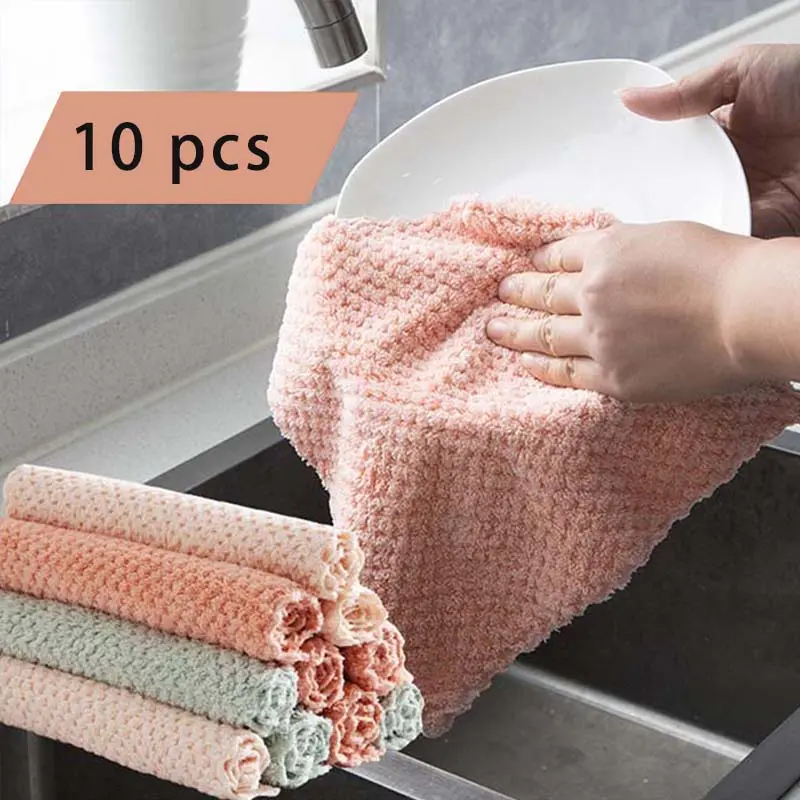 20pcs Thickened Coral Velvet Microfiber Thickened Cleaning Cloths, Super Absorbent Washable Reusable Dish Towels, Soft Double-Sided Kitchen Daily Essentials for Drying Dishes, Thickened Cleaning Cloth