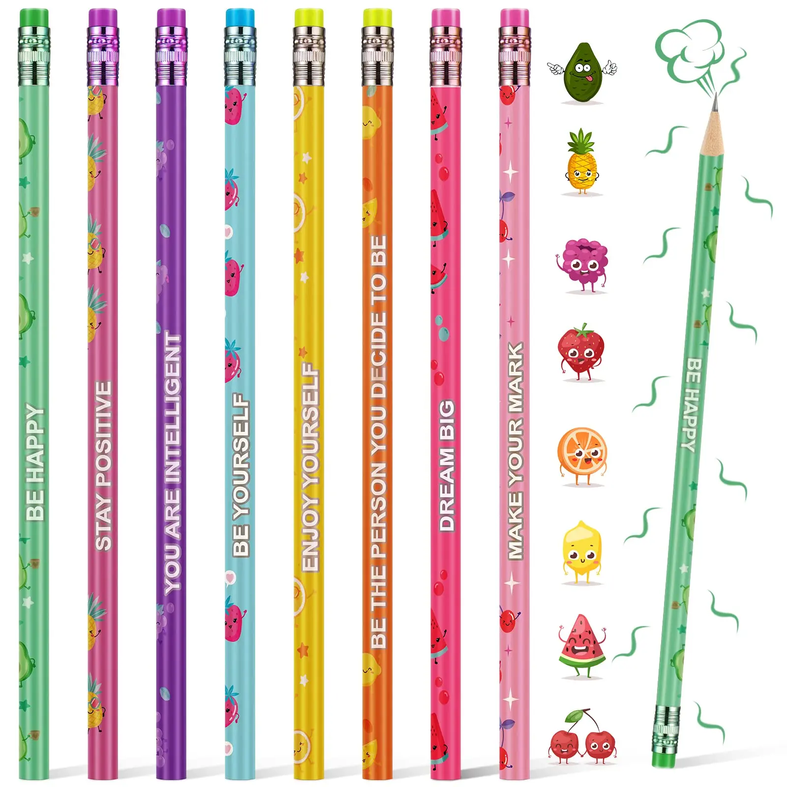 Back to School Scented Pencils Bulk for student, 30/60 Pcs Inspirational HB Wooden Pencils with Erasers for writing & drawing, Best Teacher gifts Set  , First Day of School Party Stationery Supplies for School Office Pencil Check Classroom Rewards