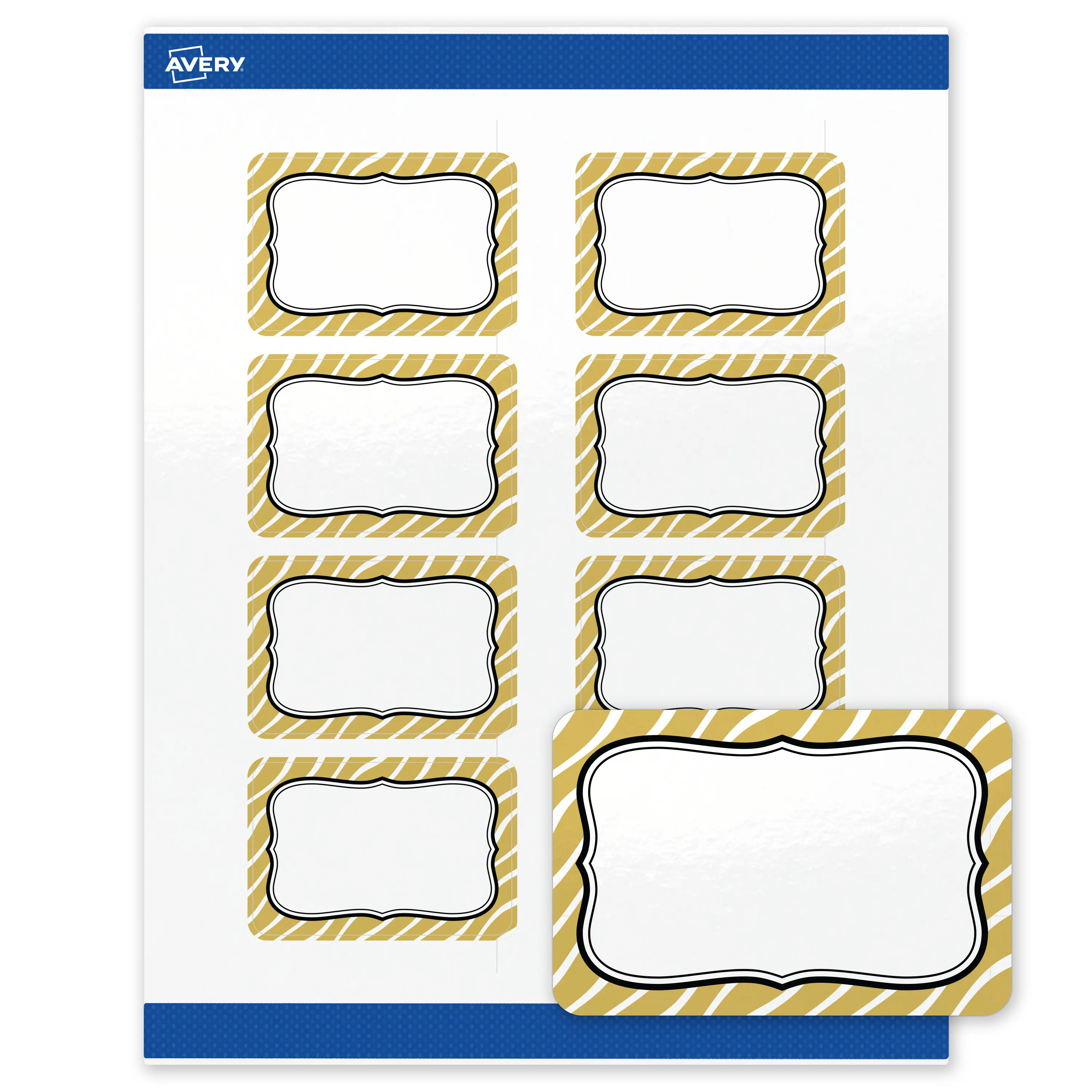 Avery Printable Rectangle Labels, 2" x 3", Glossy White, Pre-printed Metallic Gold Zebra Pattern Design, Sure Feed Technology, Laser & Inkjet Compatible, 160 Total