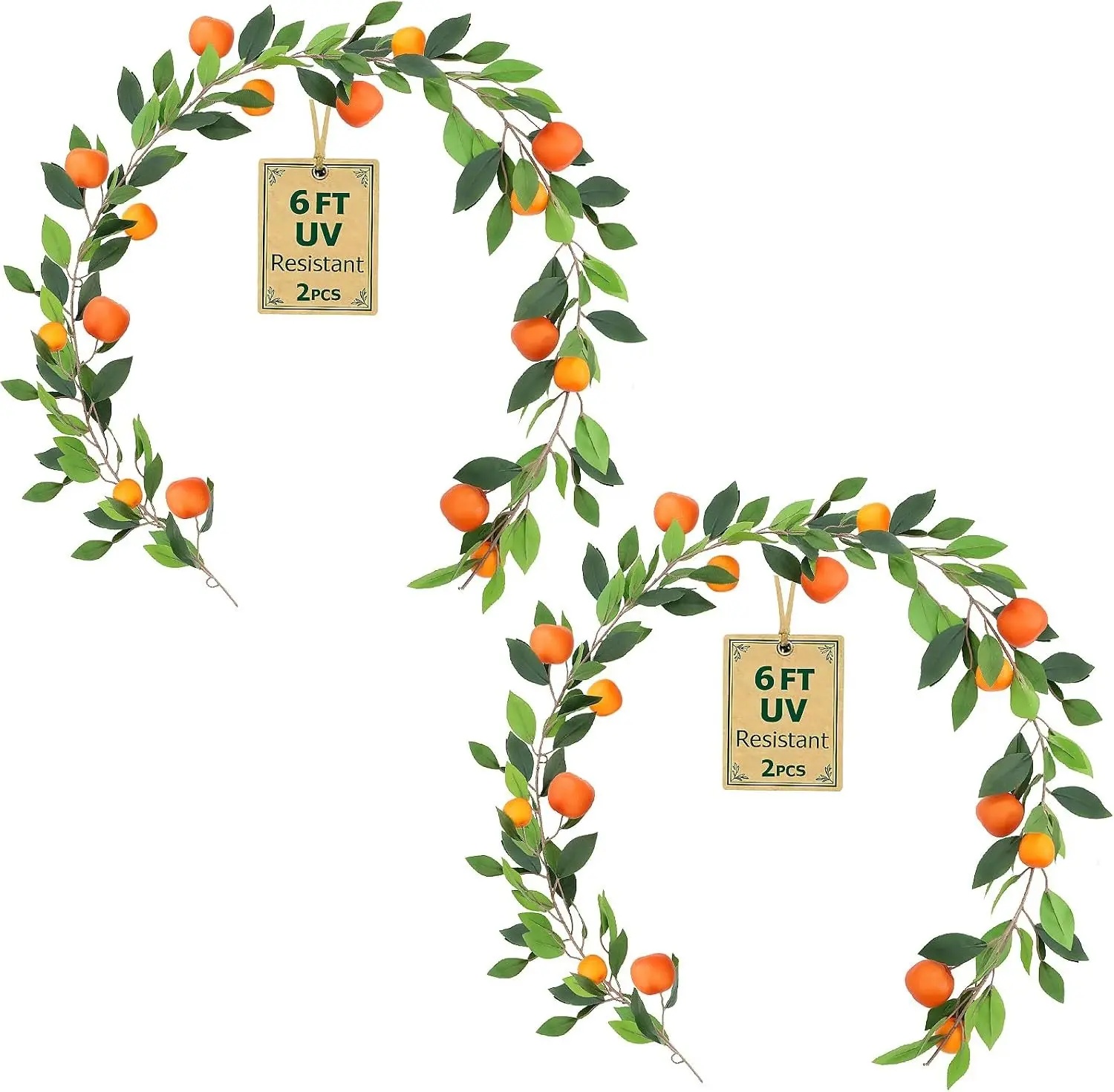 2PCS Artificial Orange Christmas Garland, 12Ft Realistic Fake Orange Wreath | Fade-resistant Low-maintenance Moldable Reusable Vibrant Faux Oranges Vine for Home Garden Wedding Party & Christmas Decor