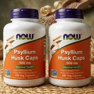 NOW Foods Psyllium Husk 500 mg Capsules, Natural Fiber Supplement for Digestive and Intestinal Wellness, Non GMO Formula, 200 Veg Capsules