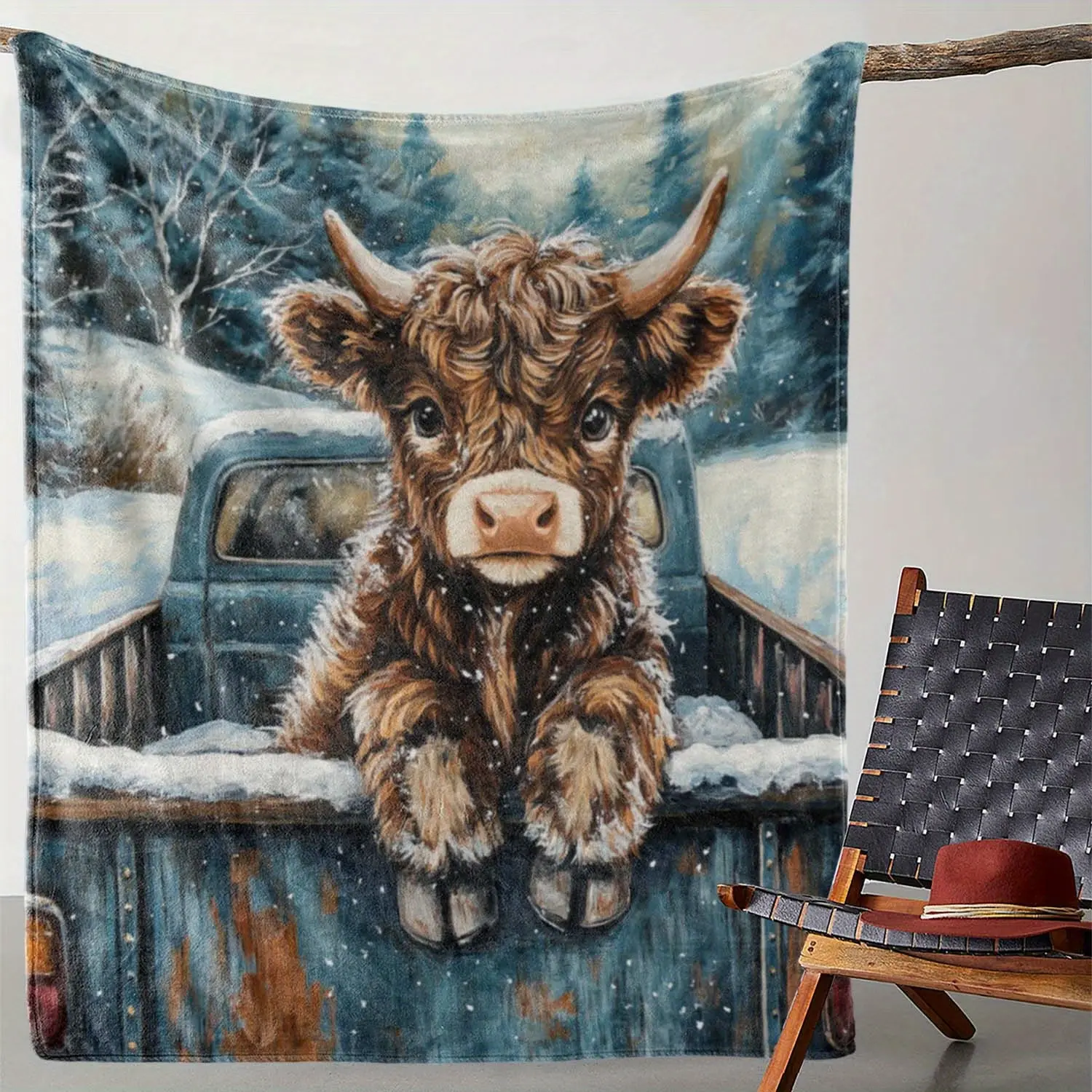 Flannel Blanket, Calf Snow Pine Print Winter Blanket, Warm Cozy Soft Blanket for Sofa Bed Couch Car Office Camping Travel, Gift Blanket for All Seasons