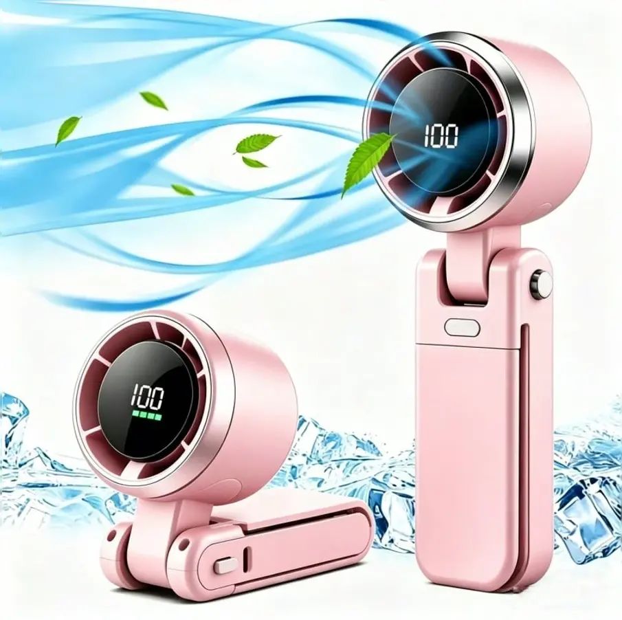 Portable Handheld Turbine Fan, 3-In-1, 5-Speed Adjustable, 180-Degree Foldable, 5000mAh Battery Powered, Up To 12 Hours Of Runtime | Stylish Rechargeable Fan, Perfect For Outdoor Activities, Travel, Beach, And Work.  Gift