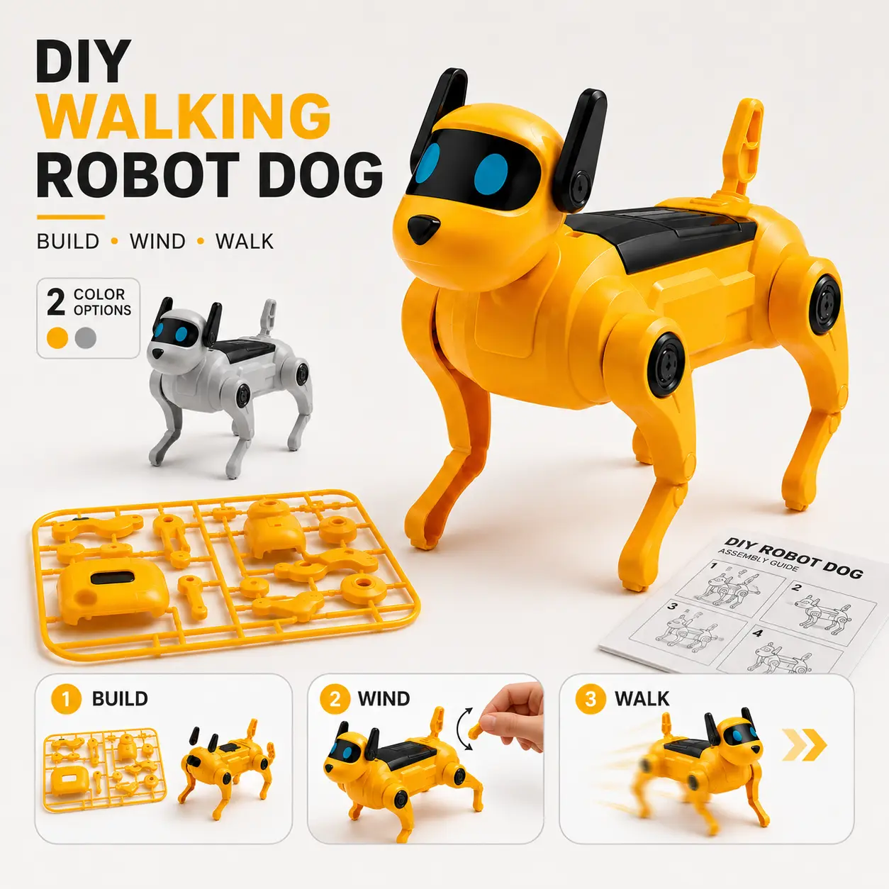 Build & Watch It Walk Robot Dog Kit for Kids Ages 8+, DIY Mechanical Puppy Toy with Moving Legs, Hands-On Building Toy Gift