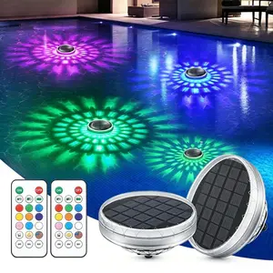 Waterproof LED Pool Light with Remote Control, 1PC/2PCS RGB Color Changing Solar Floating Pool Lights, 9 Lighting, Timing Mode, Battery-Powered Underwater Decorative Lamp for Above-Ground Pools, Pool Parties,Inground Pools,Hot Tubs,Outdoor Pond Decoration