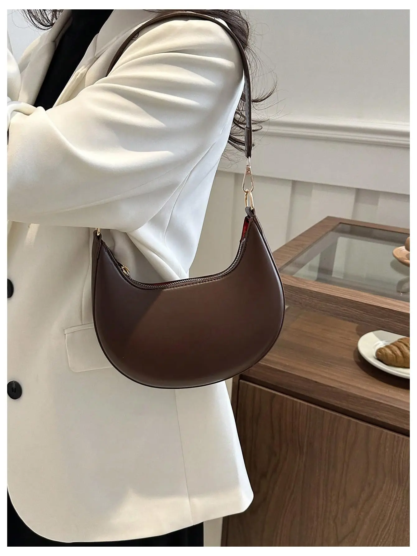 Women's Zipper Top Handle Crescent Shoulderag Hobo Tote Handbags Vintage Mini Clutch Purses
