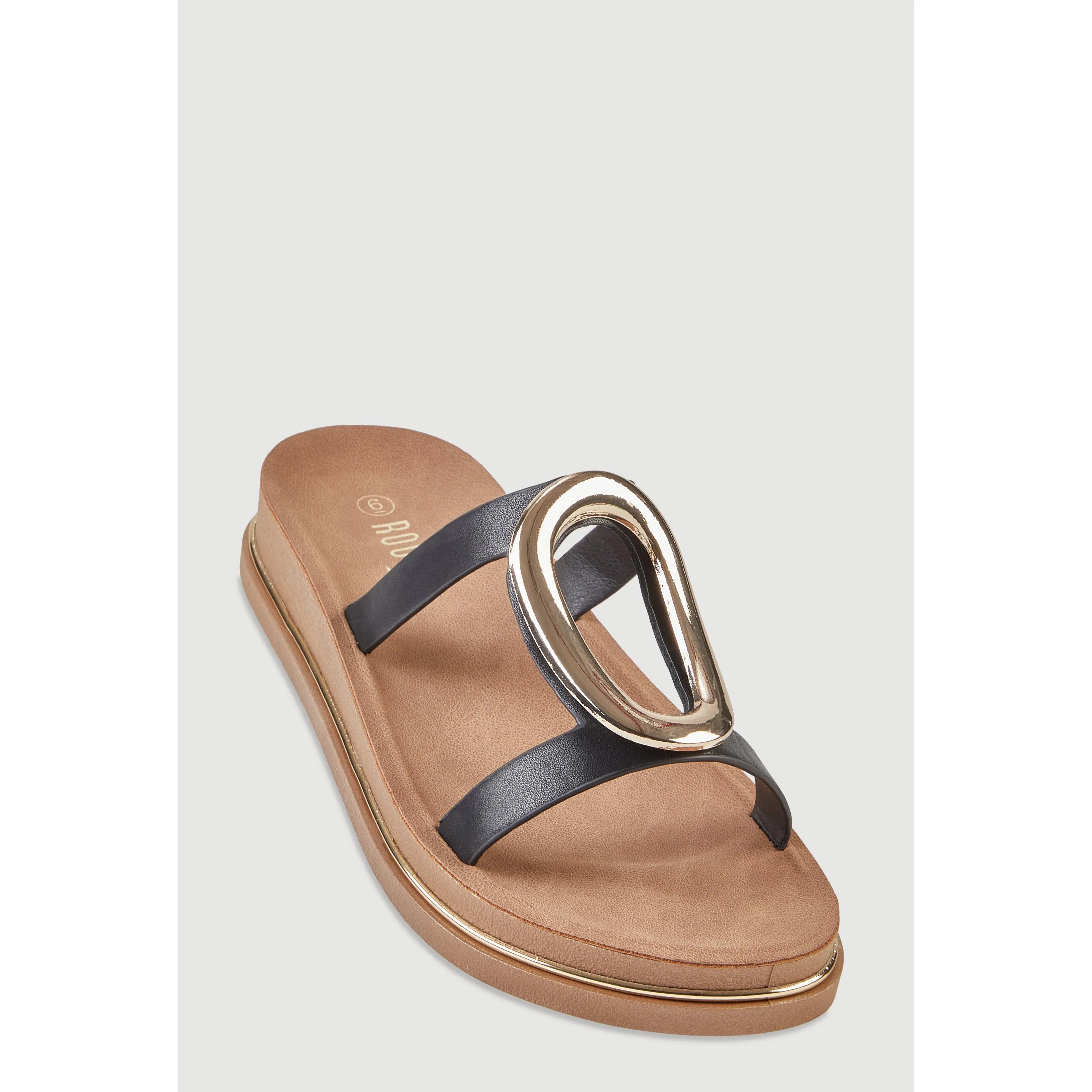 Metallic Pendant Double Band Footbed Sandals