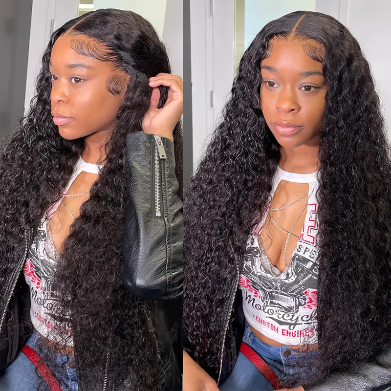 Female Black Human Hair Lace Frontal Wig - 13x4/13x6 HD Lace, 180% Density Long Bling Soft, Pre-Plucked Anti-Tangle Lightweight Secure Long-Lasting Deep Wave Kinky Curly Water Wave Wig