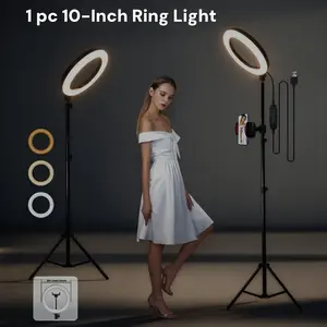 10" Ring Light with Tripod Stand and Phone Holder (145 cm / 57") – Dimmable LED Ring Light for TikTok, YouTube, Photography, Makeup, Live Streaming, March Madness, Spring Break, World Cup