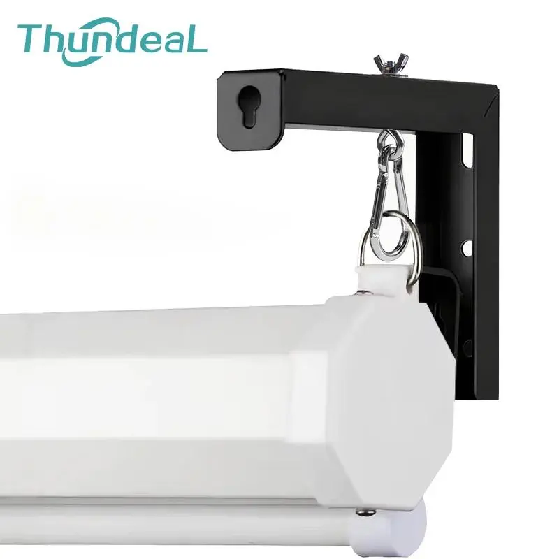 Universal Black Projector Screen L-Bracket Mounting Bracket Wall Hanging Mount 6 inch Adjustable Extension with Hook Manual, for Projector Screen Adjustable Holder
