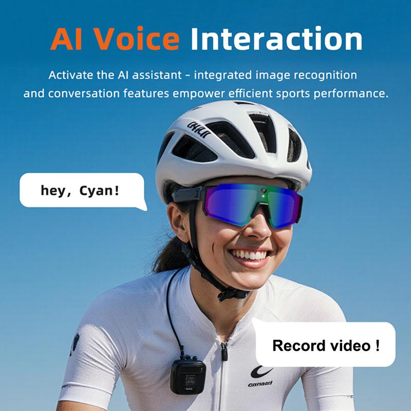 Smart Sports Glasses with 8MP Camera, 2K Photo/1200P Video Recording Wearable Glasses, IP54 Waterproof Multifunctional Wireless Audio Bluetooth Glasses with Headphone, Outdoor Sports Polarized Sunglasses with AI Voice Assistant, UV Protection Eyeglass