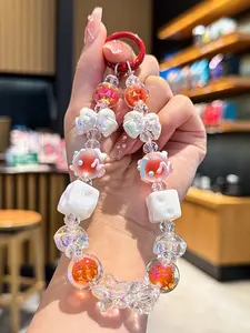 Fashion Simple Design New Bow Cheese Beaded Phone Chain, Girls Hand Bracelet Car Keychain Cute Keychain Jewelry Bag Charm Small Gift, Trendy Cute Keychain, Stylish Keychain