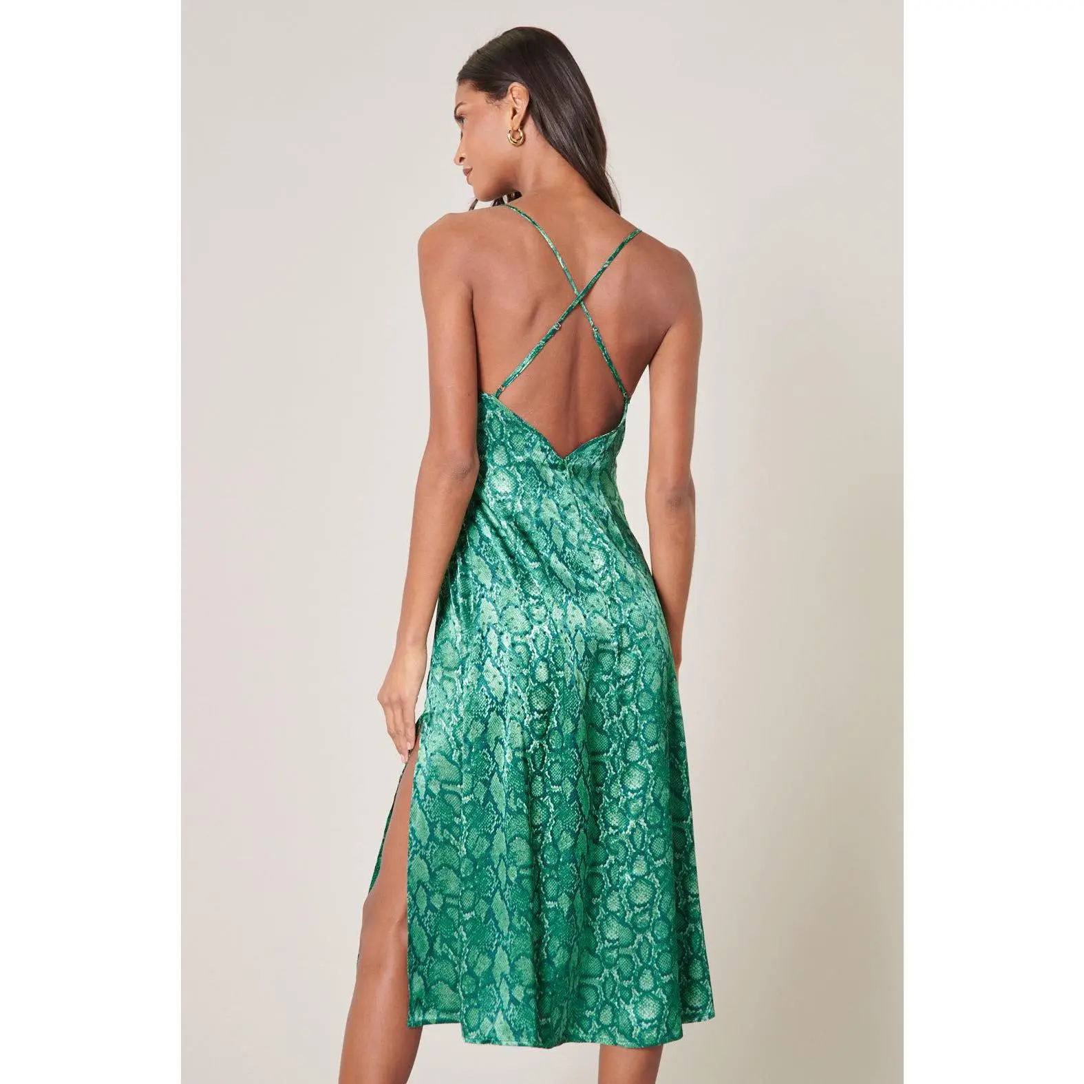 Gwendolyn Snake Print Parting Ways Satin Midi Dress