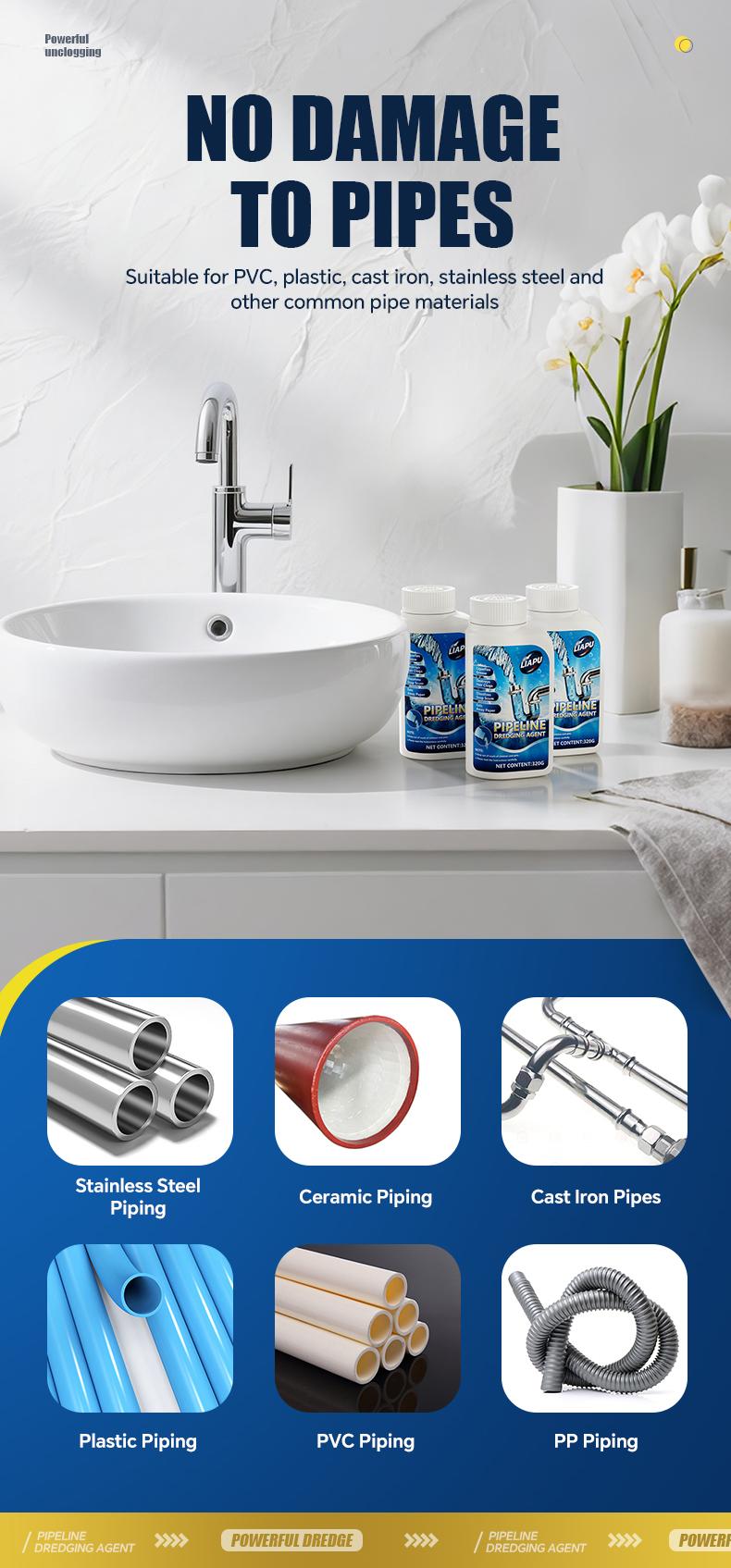 Liapu Strong Drain Cleaner for Kitchen & Bathroom Pipes Dissolves 200 Clogs Kills 99% Bacteria Removes Odors Unscented 1 Pc