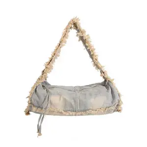 DONT DISTRESS ME :( light wash denim duffle tote purse