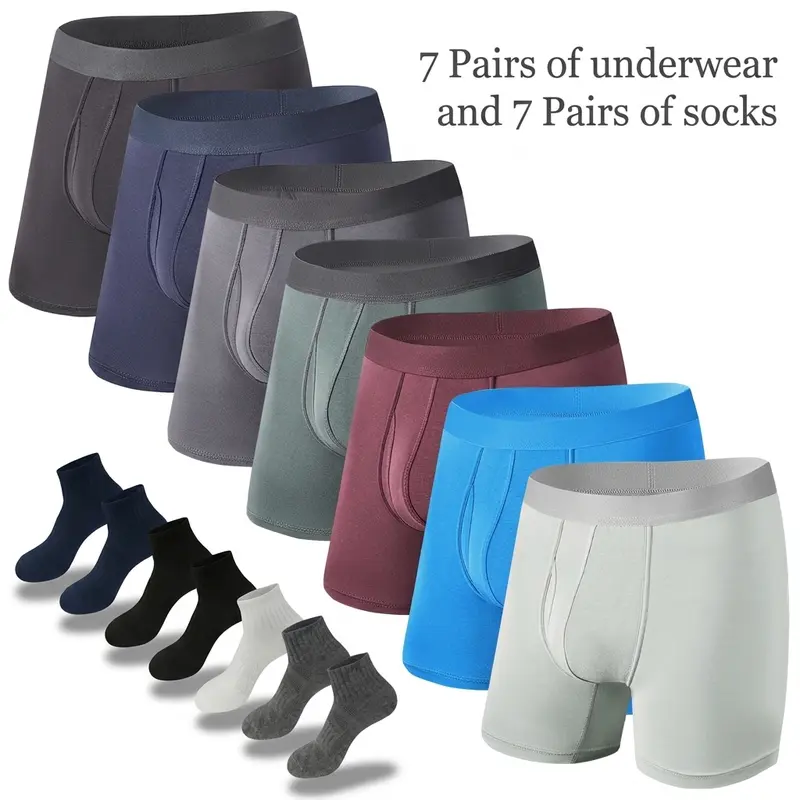 {Buy 7 Get 7 Free}7-pack men's bamboo fiber underwear, long-legged anti-friction shorts, open crotch design, ultra-soft and breathable, multiple pieces, comfortable for everyday wear.